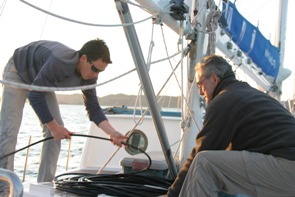 Researchers preparing to deploy the hydrophone