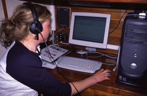 The hydrophone, or underwater microphone, picks up noises that researchers can listen to below deck