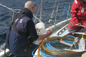 Researchers on Silurian deploying the plankton net